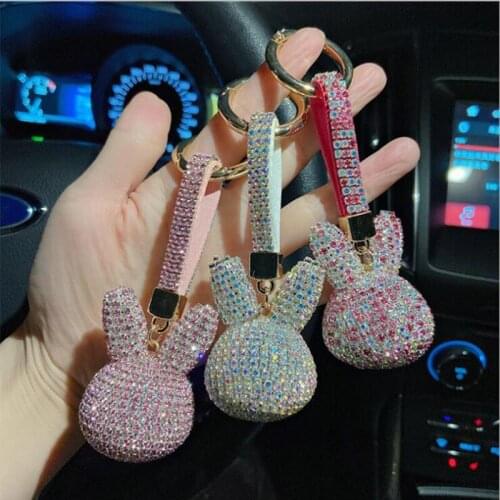 Korean Style Cartoon Cute Diamond Rabbit Keychain Pendant Jewelry Fashion Car Key Ring Chain Pendant Ladies Gift