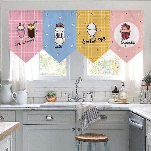 Restaurant Kitchen Storefront Short Curtain Cafe Cake Shop Milk Tea Shop Decoration Half Curtain Pennant Curtain Flag Curtain