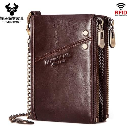Rfid Anti Theft Brush Leather Wallets Multifunctional Double Zipper Mens Wallet European And American Coin Purse 2021