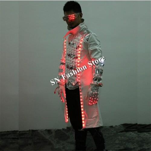 LZ42 RGB light led jacket ballroom dance led costumes led glasses gloves colorful light stage clothes robot dance suit dj bar
