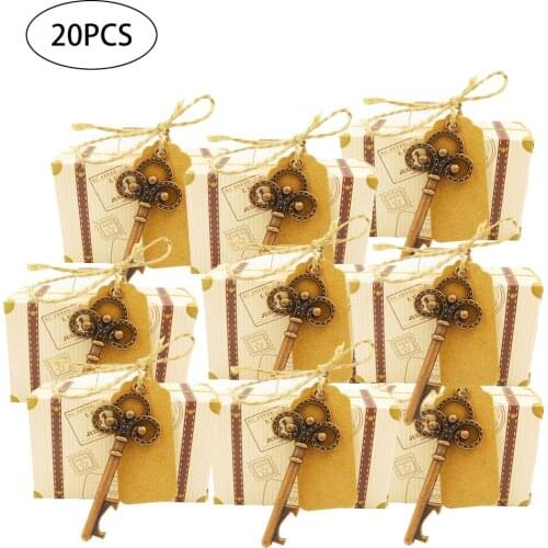 20PCS Innovative Wedding Candy Box Set Kraft Paper Key-shaped Bottle Opener Wedding Gift In Return Suitable For Bridal Showers