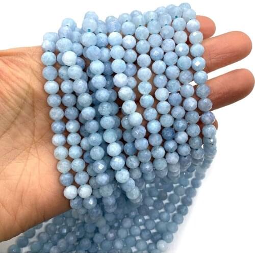 Natural Stone Faceted Round Beads Aquamarine Semi-precious Stones Beads for DIY Ladies Fashion Bracelet Necklace Earring Making