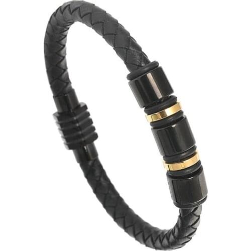 2021 new Mens popular stainless steel bracelet woven leather leather bracelet fashion jewelry wholesale