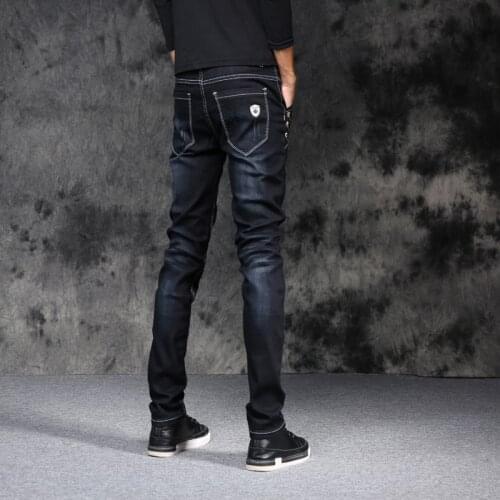2018 Spring New ! England Style Pencil Feet Jeans , Fashion Casual Slim Long Jeans, Large Size Button Jeans Men 27-36 black blue