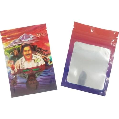 100Pcs Cartoon Printing Clear Window Aluminum Foil Bag Zip Lock Tear Notch Reusable Food Candy Nut Tea Storage Packaging Pouches