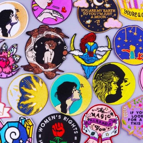 Moon Girl Patch Cartoon Patches On Clothes Letter Patch Little Prince Stickers Applique DIY Stripes Iron On Patches For Clothing