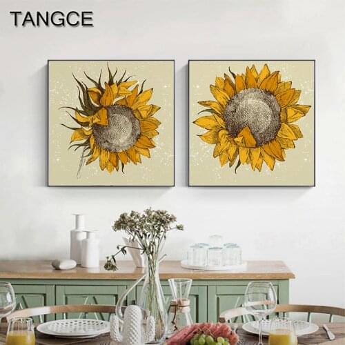 Scandinavian Sunflower Posters N Prints Yellow Botanical Flower Canvas Painting Wall Art Pictures for Living Room Kitchen Decor