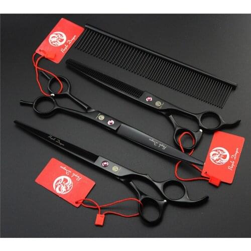 Professional Pet Grooming Scissors 7.0 8.0 inch Set Japan 440C Straight Curved Thinning Shears Animals Hair Cutting Tool