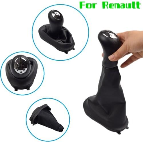 5 Speed Gear Shift Knob Chrome Lever Shifter Boot Leather For Renault Clio 2 II Clio 3 III Megane 2 II Scenic 2 II Kangoo