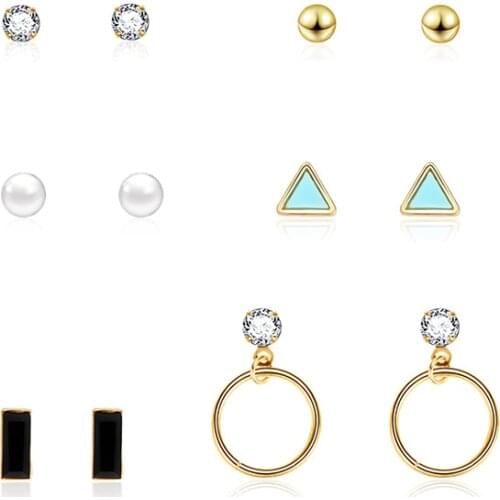 New Fashion Mini Stud Earrings Set 6 Pairs Women Girls Crystal Copper Piercing Earrings For Anniversary Jewelry Gift Brincos