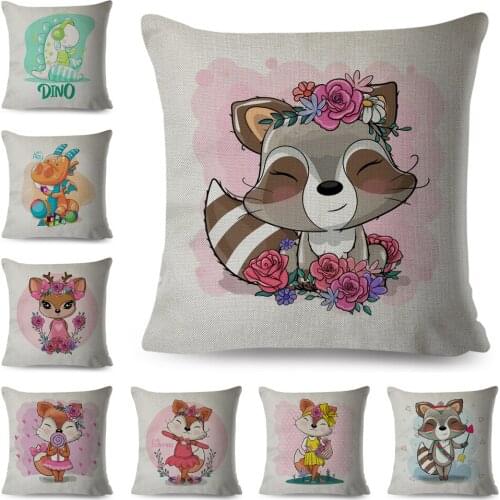 Nordic style Dinosaur Pillow Case Decor Cute Animal Cartoon Deer Pillowcase Polyester Cushion Cover for Children Room Sofa Home