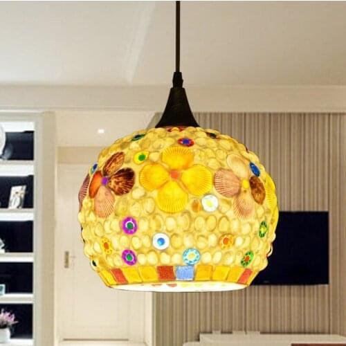 Mediterranean Bohemia LED three chandelier bedroom creative study restaurant single head shell pendant