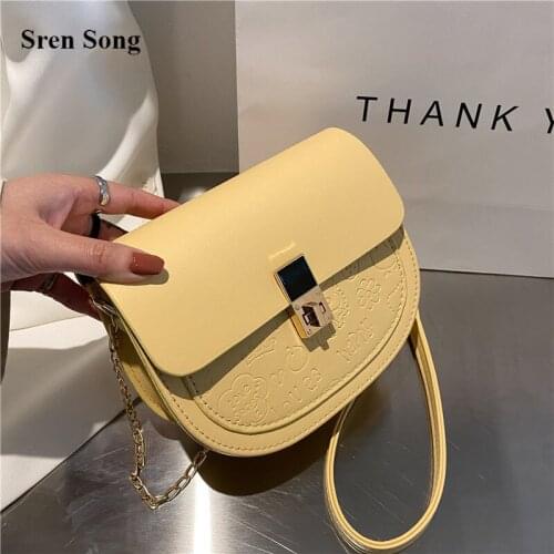 Crossbody Bags for Women 2021 Trend Pu Leather Handbags Chain Shoulder Bags Solid Color New Fashion Chain Saddle Designer Bags