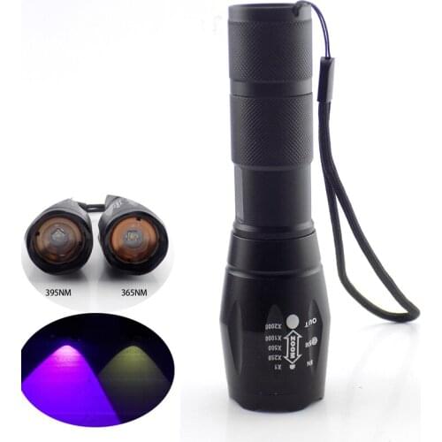 High Power UV Led Flashlight 365nm 395nm Blacklight Zoom Ultraviolet Flash Lamp Torch Lighting for Pet Detector