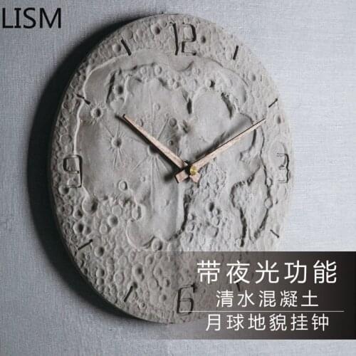 Nordic Living Room Luminous Wall Clock Art Restaurant Minimalist Clock Personality Creative Moon Cement Clock Wall Zegary