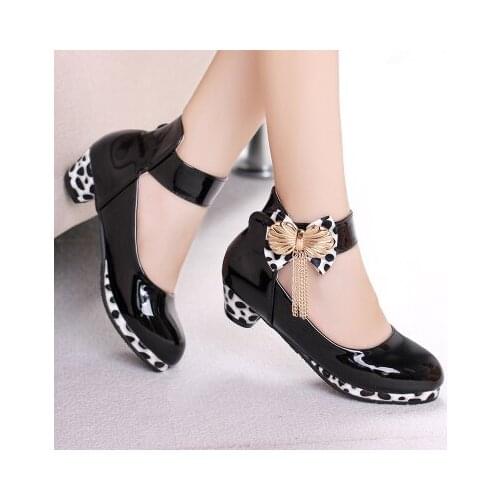 PU Leather Shoes for Children Girls Kids Wedding Dress Princess Shoes Bow-knot Polka Dot Girl Flat Shoes Chilren Dance Sneakers