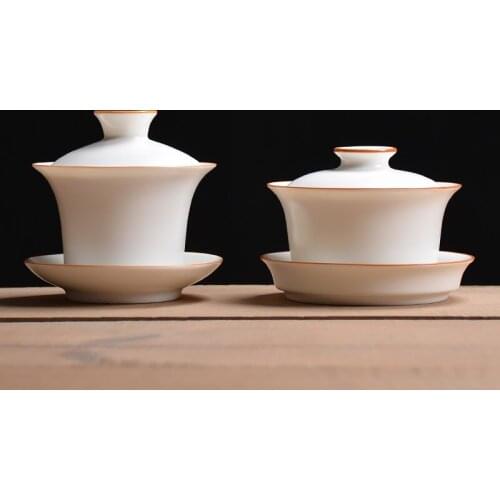 Retro three-color cover bowl household large white porcelain hand-held pot single Kung Fu tea set household office supplies