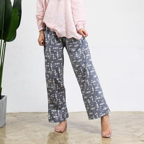Fdfklak Spring Summer Womens Bottoms Cotton Home Pants Lounge Wear 2020 New Loose Gray Print Pijama Pants Pyjama Femme
