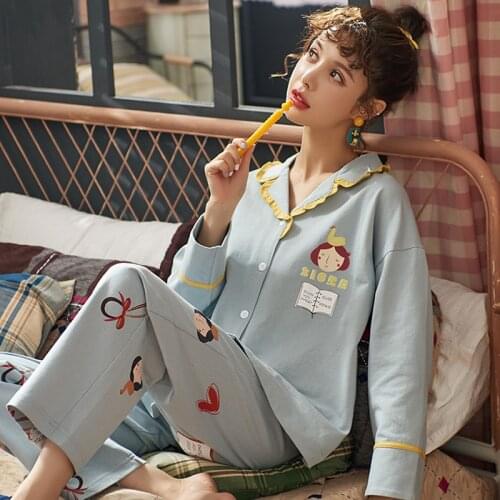 Spring And Autumn Leisurewear Full Sleeve Animated Cartoon Homewear Thin Pajamas Set