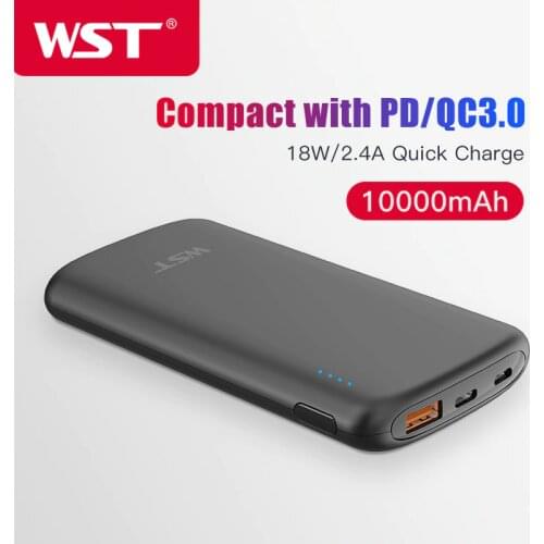 WST Power Bank 10000mAh Quick Charge External Battery Charger Type C PD Fast Charge Powerbank Battery for iPhone Xiaomi Samsung