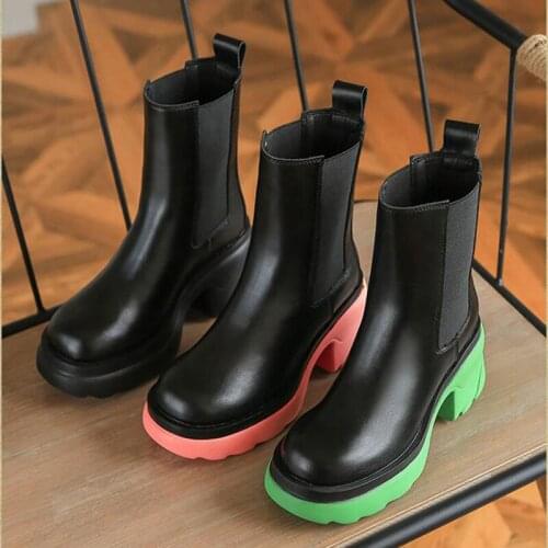New Ins slip on elatic band riding botas women platform shoes mixed color thick soled botte chunky high heels stretch boots 2021