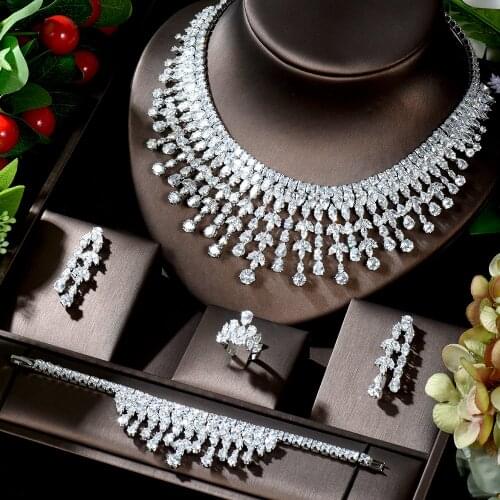 HIBRIDE Fashion White AAA CZ Zirconia Leaf Earring Necklace Set for Women Bridal Weddings Jewelry Set bijoux femme ensembl N-480
