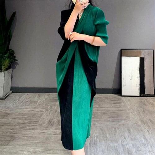 Spring And Summer 2021 Fashion Style Cross Patchwork Slim Full Mid-Calf V Neck Mid-Calf Dress for Women