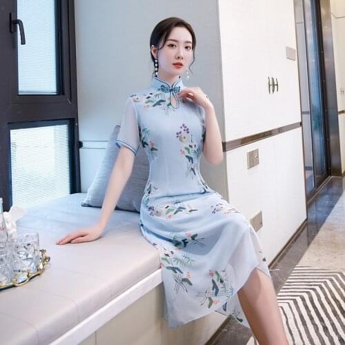 Spring Summer 2020 A-Line Dress Cheongsam Freshness Beauty Improvement Girl Style Dress Cheongsam Women Classic Modern Qipao