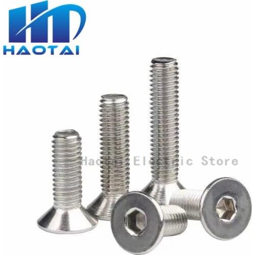 10/50pc M2 M2.5 M3 M4 M5 M6 M8 304 A2 Stainless Steel GB70.3 Hexagon Hex Socket Head Flat Countersunk Allen Bolt Screw L=3-100mm