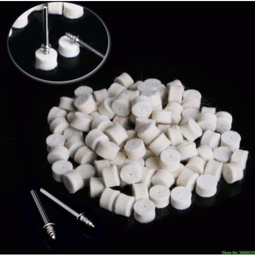100Pcs Wool Felt Polishing Buffing Pad 13mm + 2 Shank For Grinding Wheel