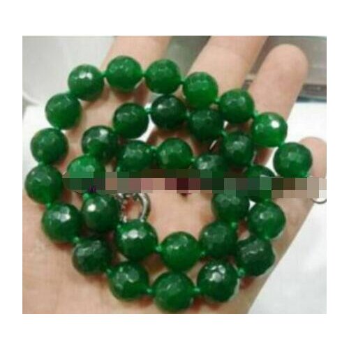 12mm Natural Emerald Faceted Beads Necklace 18"AAA