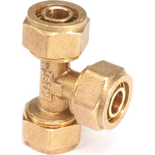 16x20mm IDxOD PEX-AL-PEX Tube Tee Brass Compression Pipe Fitting Connector For Floor Heating