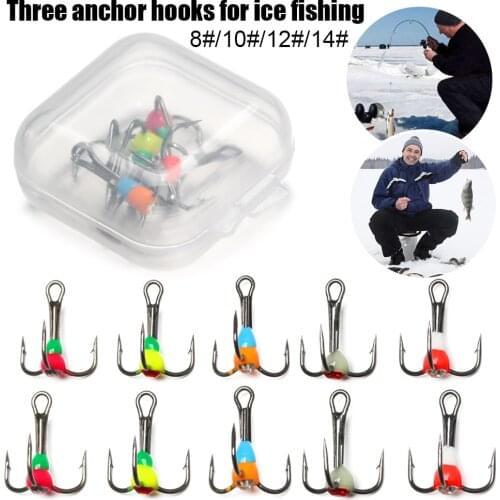 5pcs/pack High Carbon Steel Winter ice Fishing Hooks Overturned Barbed Trebles Hooks With Diamond Eye Fishing Tackle