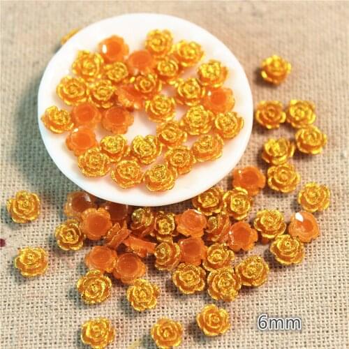 500PCS 6mm Cute Golden Painted Resin Little Flower Flatback Cabochon DIY Jewelry/Craft/Nail Decoration