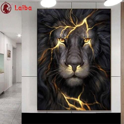 5d diy photo full Round Diamond Painting Animal art black gold lion Full Drill Square Mosaic Home Decor Handmade Embroidery Gift