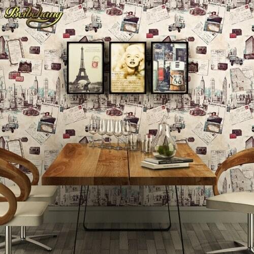 Beibehang wall paper British retro wallpaper shop for living room wallpaper Illustrated building den restaurant backdrop