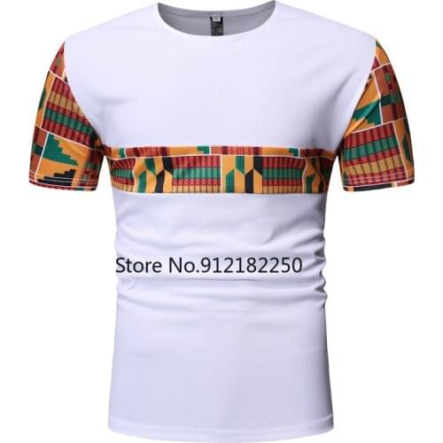 White Patchwork African Dashiki T Shirt Men 2021 Summer New Short Sleeve African Clothes Streetwear Casual Camisetas Hombre XXL