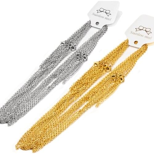 10pcs/lot Gold Stainless Steel Link Chain Lobster Clasp Chains Cuban Necklace Bracelet DIY Jewelry Making Wholesale 2mm 45cm+5cm