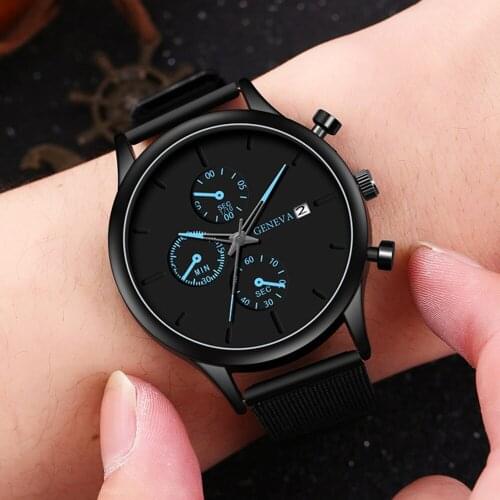 Pop Men Watches Luxury Famous Brand Men Stainless Steel Mesh Calendar Watch Men Business Luminous Quartz Watch Mens Watch