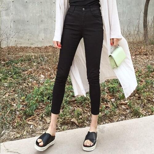 Spring and autumn black jeans womens new model show thin high waist elastic tight nine small feet eight pencil trousers
