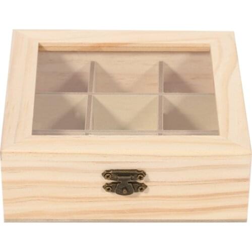 Wooden Tea Bag Jewelry Organizer Chest Storage Box 9 Compartments Tea Box Organizer Wood Sugar Packet Container