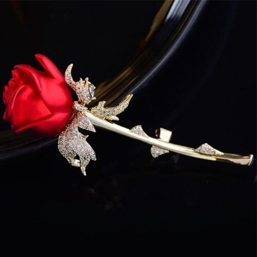Elegant Rose Brooch Jewelry Luxury Red Blue Enamel Pins Delicate Flower Brooches for Women Girl Pins Broches Valentines Day