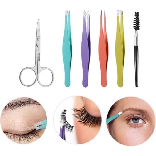 Eyebrow Brush Eyebrow Scissors Eyebrow Tweezers Women 6Pcs Full Size Stainless Steel Professional Eyebrow Trimming Kits