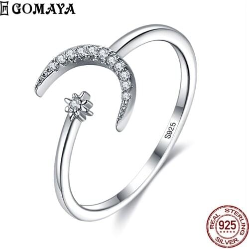 GOMAYA Authentic 925 Sterling Silver Simple Open Adjustable Finger Rings For Women Clear Cubic Zirconia Fine Female Jewelry New