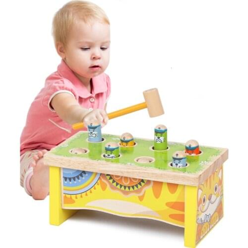 Cat Hit Hamster Children Toys Wooden Coupe Alpinia Oxyphylla Early Education Mutual Action Toys