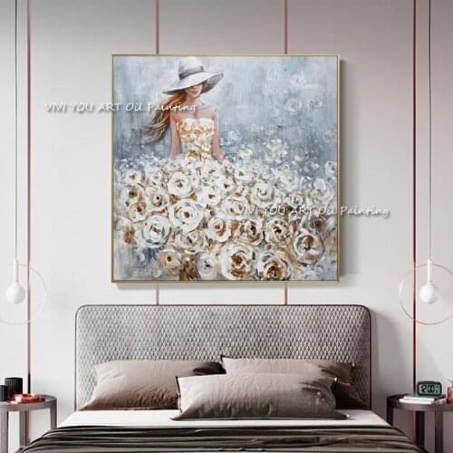 The Pretty Girl Flower Sea Portrait Handmade Abstract Art Oil Painting On Canvas Modern Painting For Home Decor Art Woman Figure