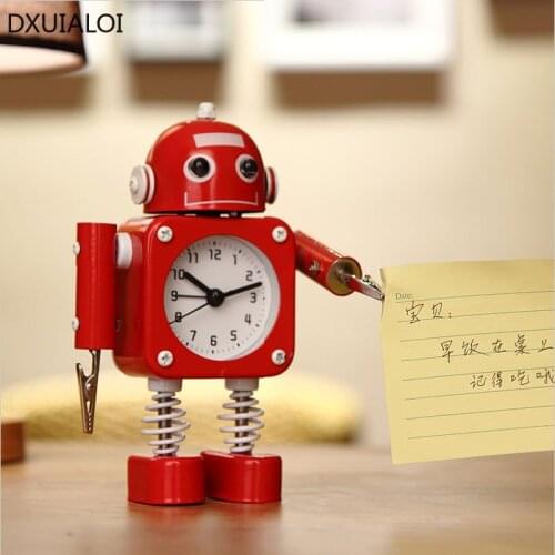 Creative cartoon student learning silent small alarm clock boy bedroom robot alarm clock metal crafts birthday gift home decor