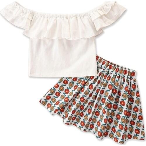Summer Girl Set Ruffles White Lace Shirt + Skirt 2PCS Children Suits Clothes