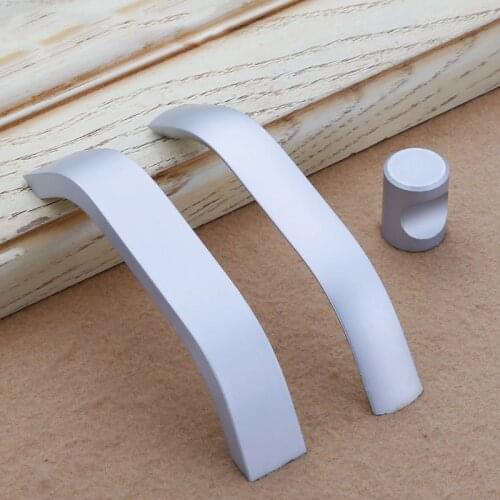 Modern Style Furniture Cabinet Hardware Door Knob Aluminium Alloy Decorative Door Handle Silver Bedroom Pull Handles