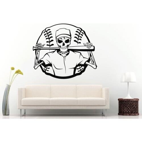 Cool Fashion Baseball With Skeleton Wall Decals Mural Home Boys Bedroom Creative Decor Wall Sticker Sport Series Wallpaper Q-64